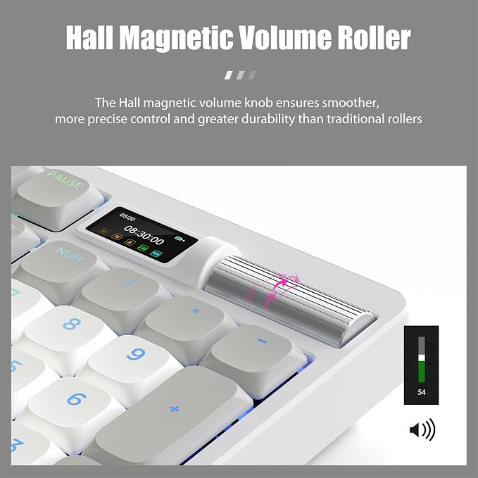 Ergonomic Mechanical Keyboard with Smart Screen & Volume Roller | Wireless 2.4G/Bluetooth/Wired USB-C, 106-Key Low-Profile Switches Hot Swappable RGB LED Backlit, Web-based Programmable, Grey - Image 3