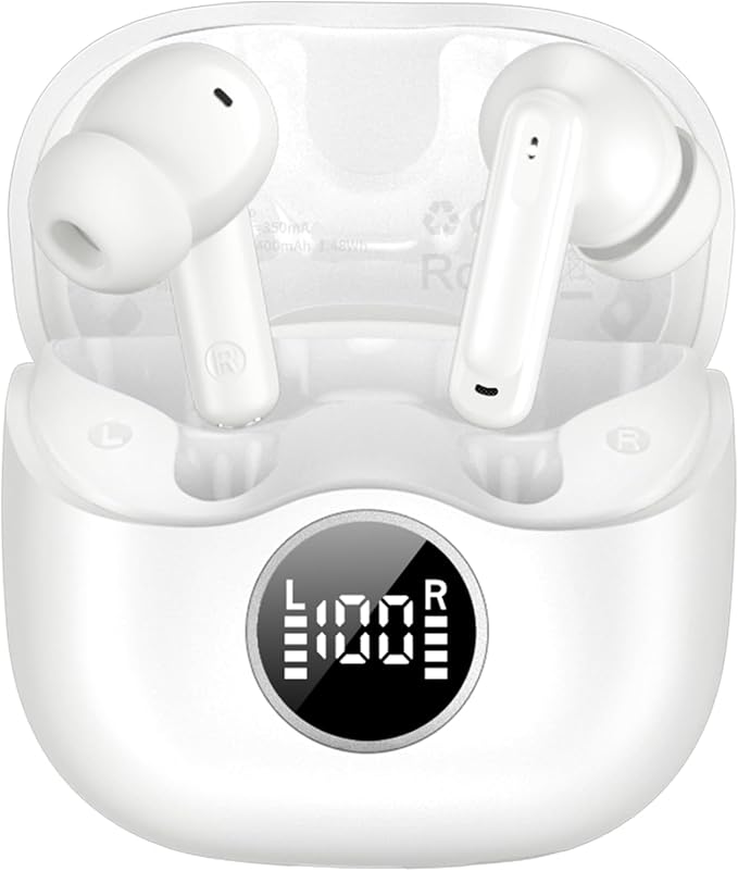 xinwld Adaptive Hybrid Active Noise Canceling 2026 Wireless Earbuds, 6 Mics ENC Clear Call Ear Buds, Hi-Res Audio Deep Bass Bluetooth 5.4 Headphones, 40H, LED, for Sports Running Gym Workout, White by xinwld