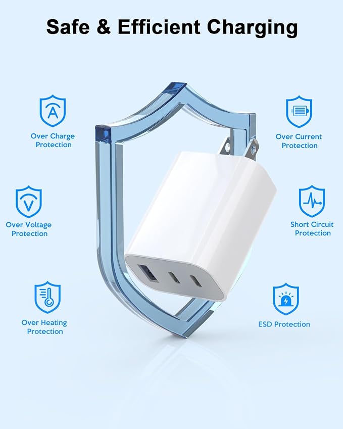 iPhone 17 Charger Block,[2Pack]3-Port Fast USB C Charger Block 35W Charging | Dual Port Block PD Fast Power Adapter + QC Wall Plug Multiport USBC Wall Charge for iPhone 17/17 Pro/17Air/16/16 Plus/15,iPad - Image 5