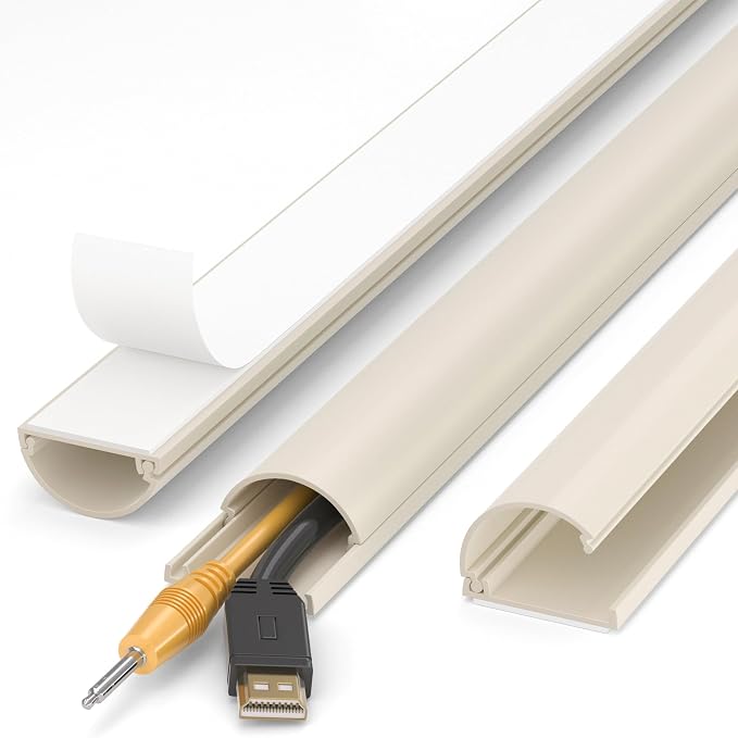 ZhiYo 56in Cord Hider for 2-3 Wall-Mounted TV Wires, 1.2"W x 0.55"H, Beige | Split-Hinge Design for Easy Installation, Half-Round Glazed Finish Ideal for Wall/Baseboard, Self-Adhesive, 4Pack(14.2" Each) by ZhiYo