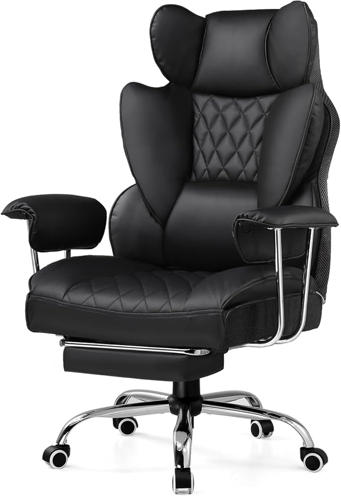 GTPLAYER Gaming Chair,Office Chair with Pocket Spring Lumbar Support, Ergonomic Comfortable Wide Office Desk Computer Chair with Outward Fixed Soft Armrests and Footrest (PU Leather, Black) by GTPLAYER