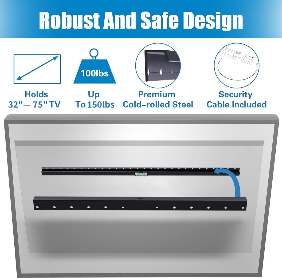 No Stud TV Wall Mount, Studless 32 to 75" TVs Bracket, 150lbs Load - Image 2
