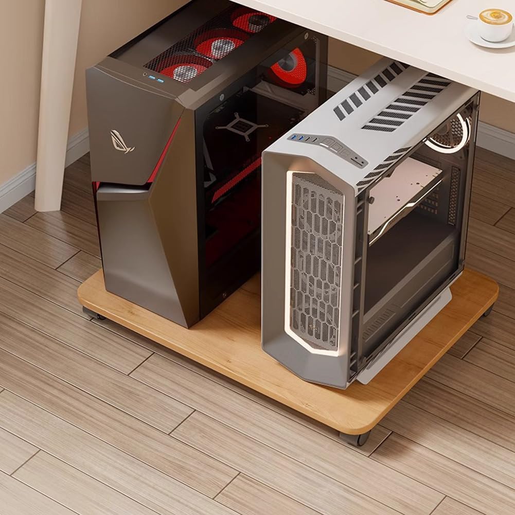 Mobile CPU Holder with 4 Caster Wheels, Universal Floor Standing Computer Tower Stand for Under Desk & Floor, Available Size PC Cart for Desktop Cases (Walnut, 17.8*11.8in) - Image 5