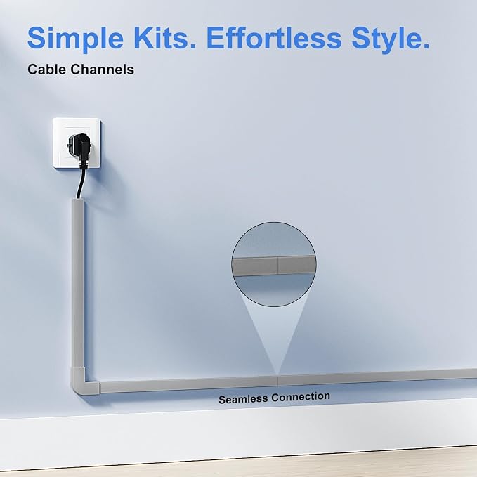 Yecaye Cord Covers for Wires on Wall, 113in, W0.95in H0.55in, Grey | TV Cord Hider, Medium Cord Organizer for 2-3 Wires, Cable Management Kit, Easy Install - Image 4