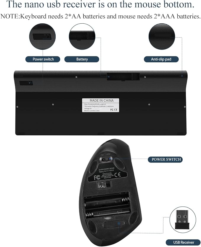 2.4GHz Wireless Vertical Ergonomic Mouse and Keyboard Combo Ultra-Thin Portable Size for PC Desktop Computer Laptop Mac Tablet - Image 4
