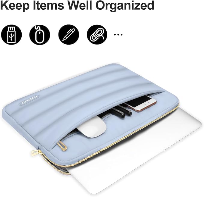 MOSISO Laptop Case 16 inch, 15-15.6 inch Puffy Laptop Sleeve Carrying Case | Compatible with MacBook Pro 16, HP Dell ASUS Acer Toshiba Lenovo, Polyester Horizontal Bag with Small Case, Baby Blue - Image 2