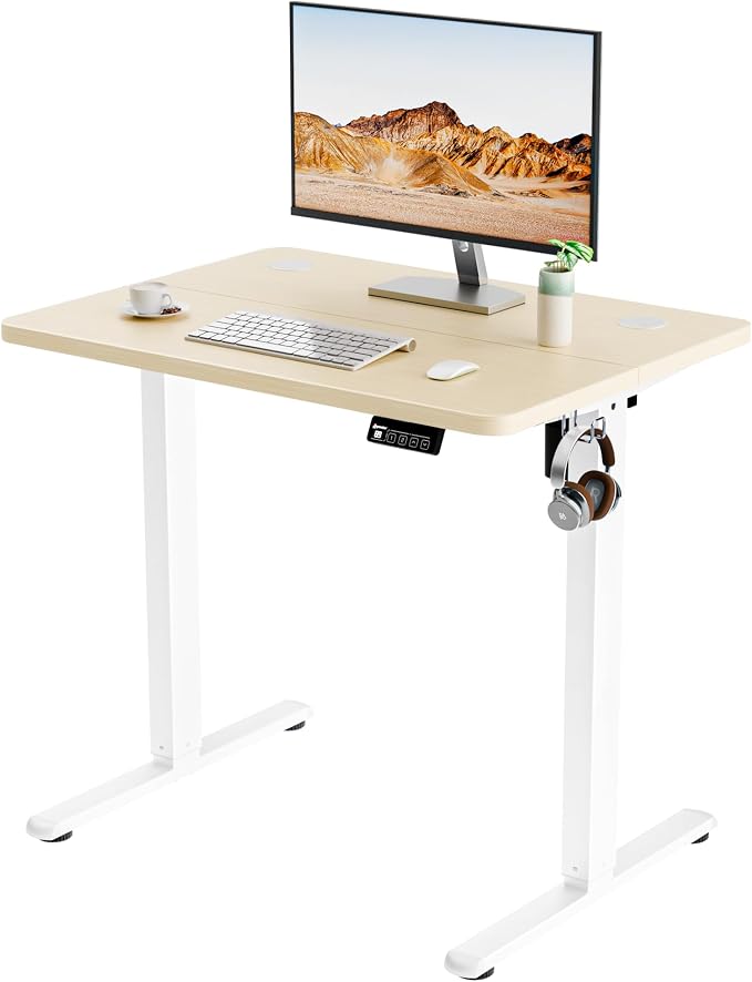 Small Standing Desk, 32"x24" Height Adjustable Sit-Stand, Home Office, Oak | Electric Adjustable Standing Desk, Sit to Stand Computer Office Desk with Splice Board, Memory Preset, Lifts 28.7''-46.5" by ERGOMAKER