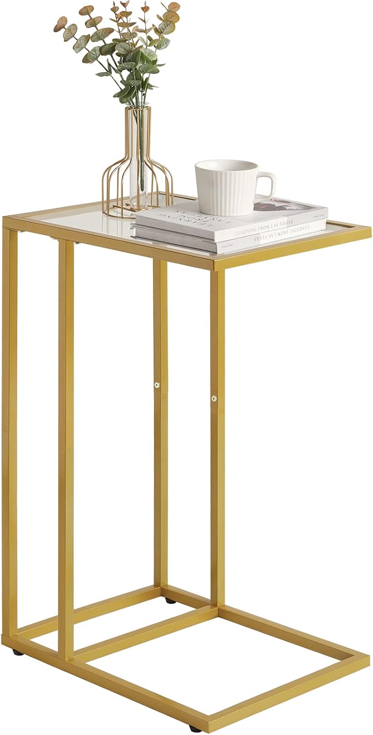 YMYNY C-Shaped End Table, Tempered Glass Side Table for Small Space by YMYNY