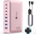 8-Port USB C Fast Charger Block 200W with Flat Plug, Braided Power Cord, and On/Off Switch- USB Charging Hub for iPhone, iPad, MacBook and More- 65W C Port Power Adapter for Laptops by lightningofertas