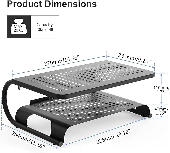 suptek Double-Deck Desk Monitor Stand Riser for Computer,Laptop,Printer, Notebook and All Flat Screen Display with Vented Metal Platform and 4 Inches Height Underneath Storage (MST002) - Image 5