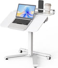 ROMOON Portable Standing Desk with Wheels, Height Adjustable Mobile Desk | Rolling Laptop Cart with Tilt Top, Storage, 24" Sit-Stand Computer Table for Home Office, Bedroom, Dorm, Small Spaces, White by ROMOON