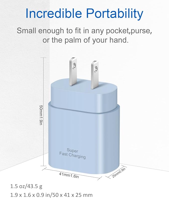 Type C Charger Fast Charging,USB C Charger,25W Samsung Super Fast Charger | for Samsung Galaxy S26/S25/S24/S23/iPhone 17/16/15 Series,Android,with 10FT Extra Long USB C Cable (2-Pack with 2 Cable Blue) - Image 5