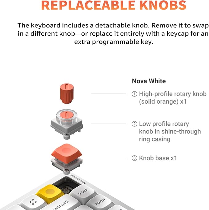 nuphy Air75 V3 Mechanical Keyboard with Knob, White-Brown Nano Switch | 75% Low Profile keyboard, Hot-Swap, for Mac, Windows, Bluetooth/2.4GHz/USB-C, Wireless keyboard, RGB Backlit, PBT keycaps - Image 7
