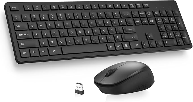 LeadsaiL Wireless Keyboard and Mouse Combo, Full-Sized Ergonomic Computer Keyboard, 2.4GHz Cordless Keyboard Silent Mouse Set with 2-in-1 USB Receiver, 12 FN Shortcuts for Windows Laptop, PC/Mac-Black by LeadsaiL