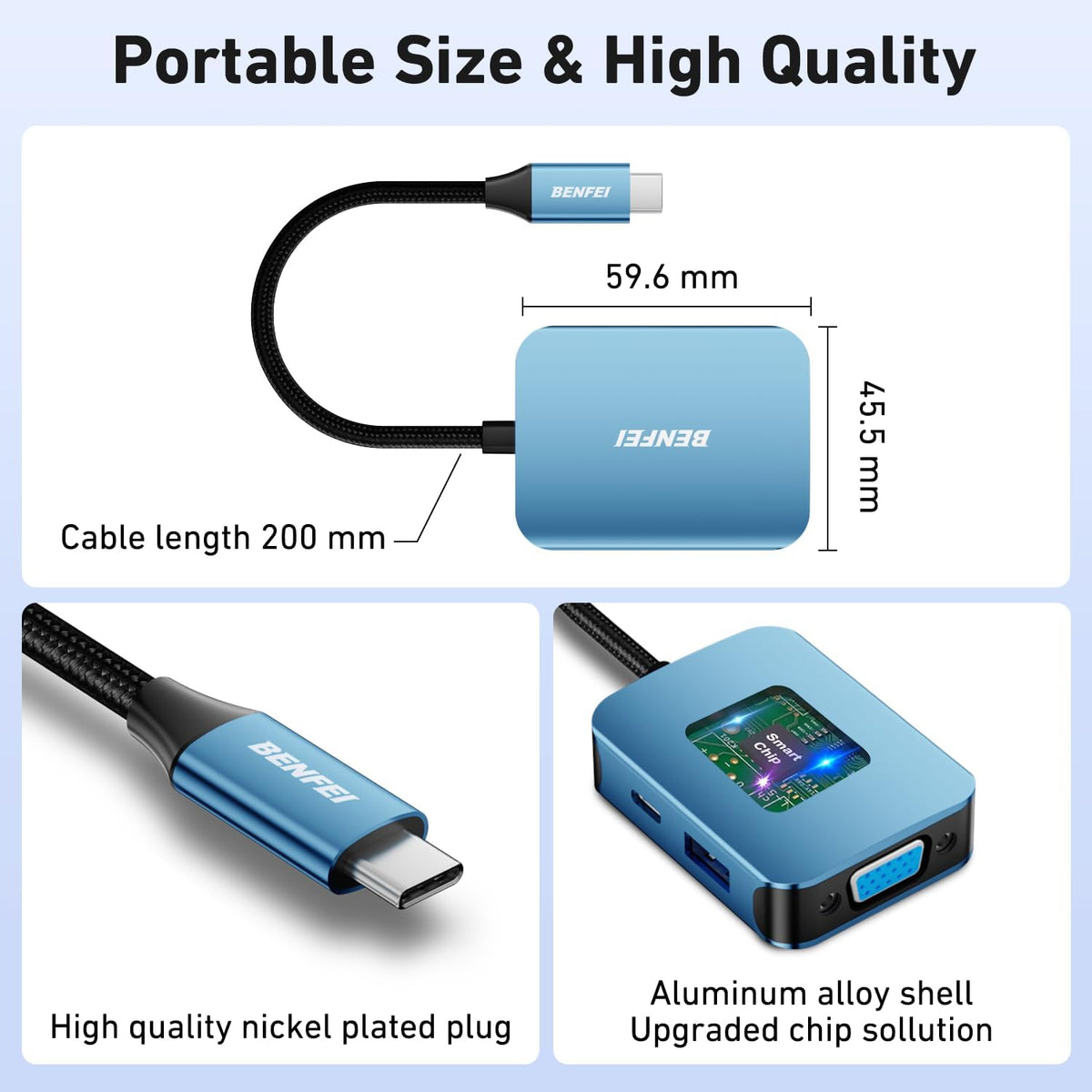 BENFEI USB C HUB 4in1, USB Type-C to HDMI VGA Adapter,USB C to USB Adapter - Image 7