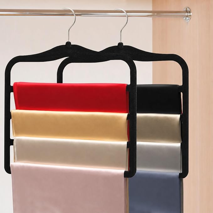 2 Pack Non-Slip Velvet Pants Hangers, Magic Space Saving Closet Organizers | Keeps Jeans, Slacks, Scarves, Belts, and Towels Neatly Stored, Dorm Room Essentials For Apartments, Wardrobes, Small Rooms by JUUBAOOPN