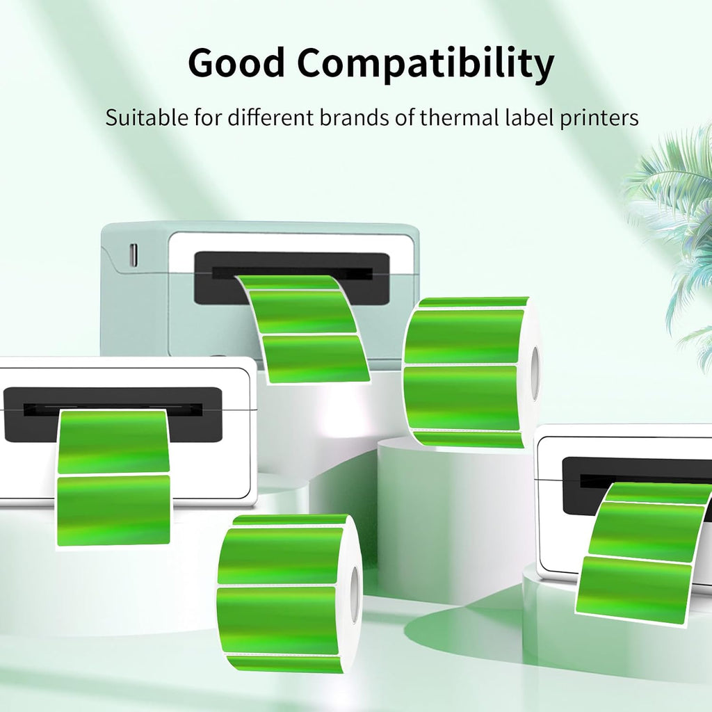 2.25"x1.25" Thermal Labels, Holographic Green Thermal Labels- Strong Adhesive Thermasl Stickers for Small Business, Shipping, Mailing, Price Tag, Non BPA&BPS/ 300 Labels - Image 4
