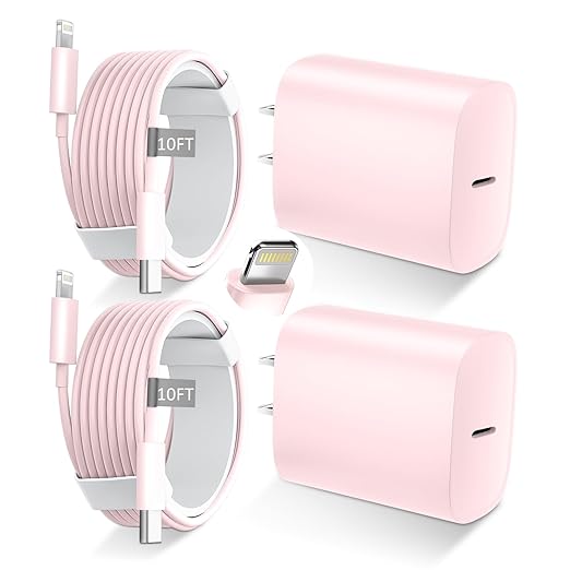 DiHines for iPhone 14 13 12 11 Fast Charger,10FT Long Fast Charging Lightning Cable with 20W USB C Charger Block for iPhone 14/14 Pro Max/13/13 Pro Max/12/12 Pro Max/11/11Pro/XS/Max/XR/X,iPad,Pink by DiHines