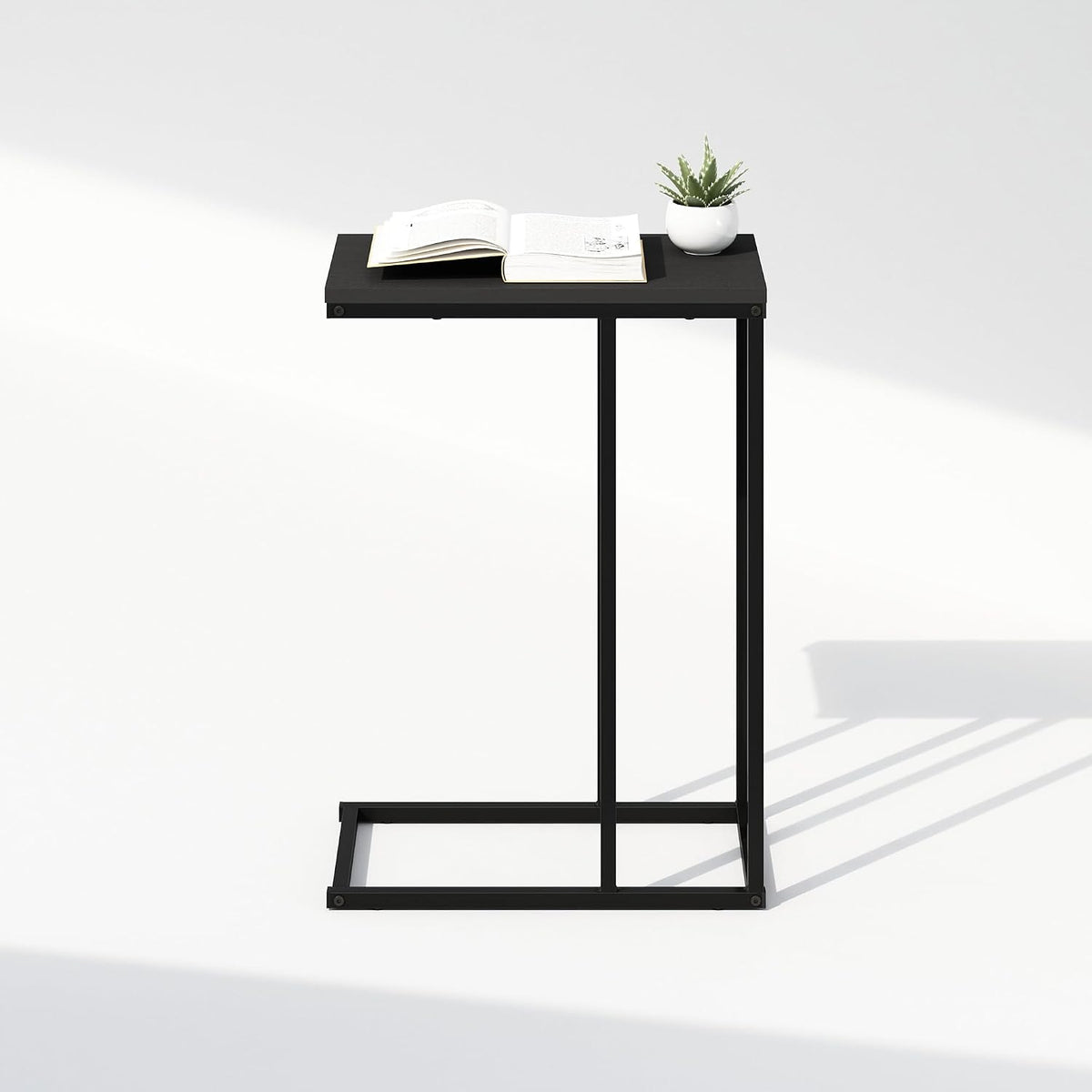 Furinno C-Shaped Metal Frame Side Table, Easy Assembly, Americano - Image 5