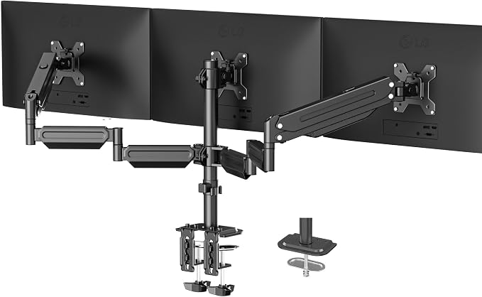 suptek Triple Monitor Mount for Most 17 to 32 inch Screens,Gas Springs Adjustment Triple Monitor Desk Mount Stand with Clamp & Grommet Kit,Black(MD8003) by suptek