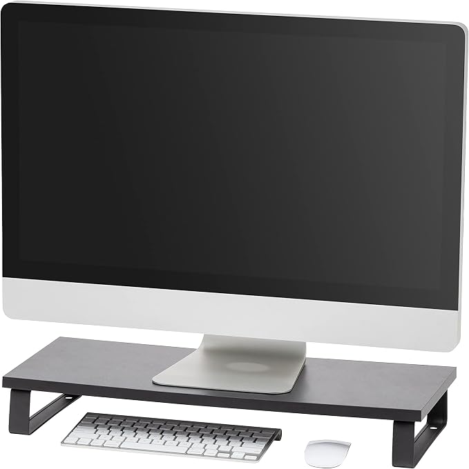 IRIS USA 1-Tier Multi-Purpose Modern PC Monitor Organizer Stand with Metal Legs, Ergonomic Desktop and Countertop Riser for Computer Laptop TV Kitchen Pantry and Closet Organization, Black | Elevates monitors and laptops while organizing keyboards, off... by IRISUSA