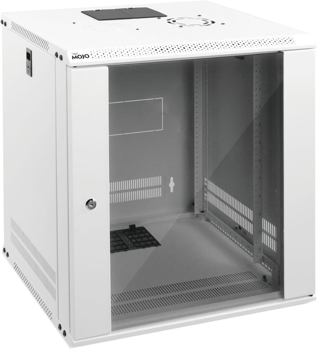 Tecmojo 12U Wall Mount Rack Network Cabinet for 19" IT Equipment,with Lockable Glass Door and Side Panels,Cooling Fan,17.7inch Depth,White by Tecmojo
