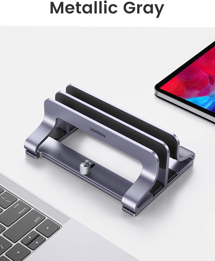 UGREEN 2-Slot Vertical Laptop Stand Holder Desk Compatible with MacBook Pro Air Laptop Stand Desktop Adjustable, Lenovo Ideapad, Surface Book, HP Notebook, Dell Chromebook Up to 17.3 Inch, Space Gray - Image 8