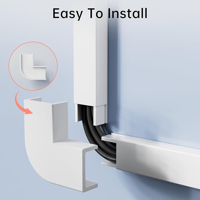 Yecaye 283in Cord Hider, PVC Wire Covers for Cord on Wall, W0.59in H0.4in | One-Cord Cable Concealer Kit, Self-Adhesive Cord Cover Conceals Small 1-2 Wires - Image 7