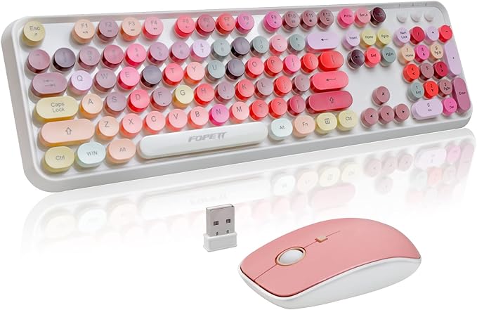 Wireless Keyboard and Mouse Sets,Reliable 2.4 GHz Connectivity for PC,Laptop,Smart TV and More (White Colorful) by FOPETT