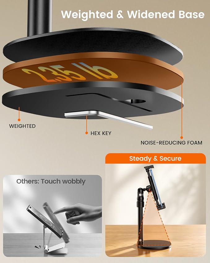 OHLPRO Heavy Duty Portable Monitor Stand for Desk, 22.83" Ultra Tall Tablet Holder with Wide Steel Base, 5.5 LB Capacity, iPad Stand Fits 5-22" Screen, iPad Pro 12.9 13, Office, Kitchen, Drawing - Image 6
