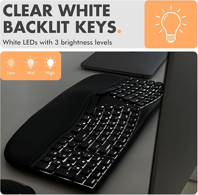X9 Performance Wireless Mechanical Ergonomic Keyboard - (BT + 2.4G + Wired) - Wireless Mechanical Split Ergonomic Keyboard - Built-in Wrist Cushion, Pink Switch, Backlit, Rechargeable - for PC/Mac - Image 5