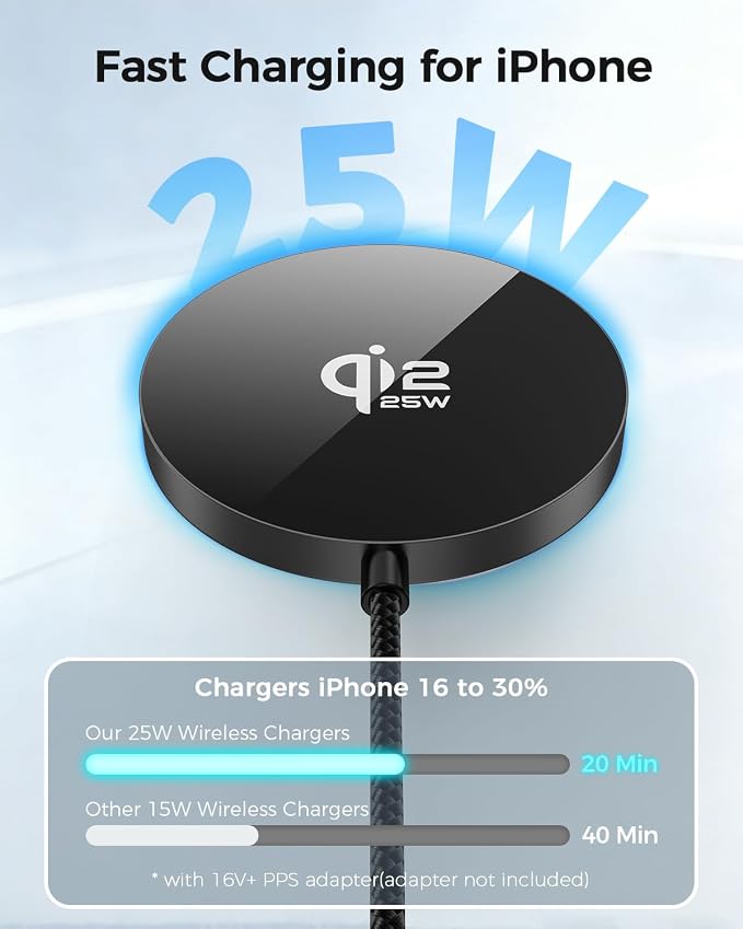 25W Magnetic Wireless Charger, Qi2.2 Fast Wireless Charging Pads with Kickstand,MagSafe Charger for iPhone 17/16/15/14 Series & AirPods 4/3/2/Pro, Samsung S26 S25 Series, Google Pixel, 2 Pack - Image 2