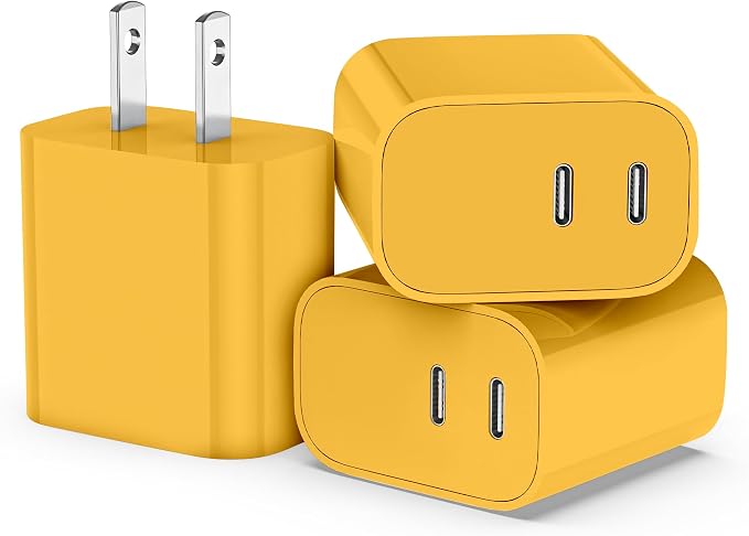 USB C Charger Block 3 Pack, Dual Port 20W Fast Wall Plug(Orange Yellow) | 20W PD fast charging USB C block for iPhone 17 16 15 14 13 12 11, iPad Pro, iPad Air, AirPods and Apple Watch. by SMALLElectric