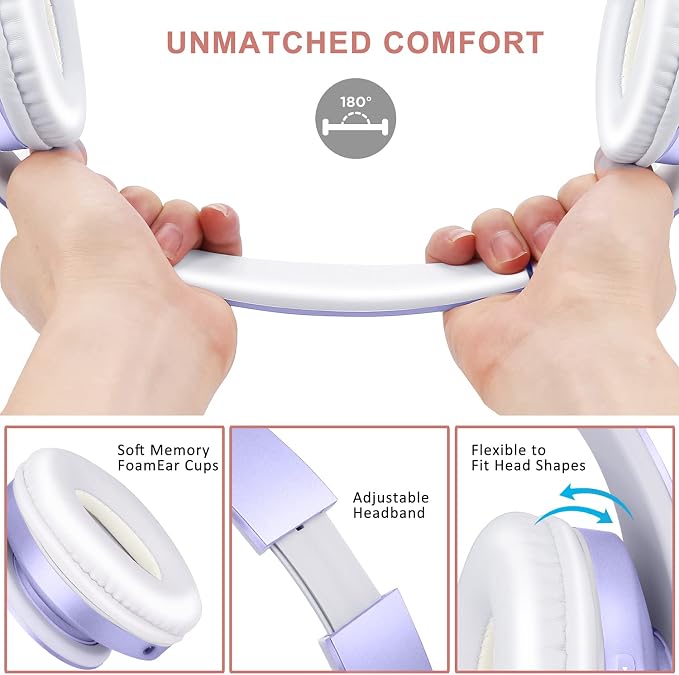 ZIHNIC Bluetooth Headphones Over-Ear, Foldable Wireless and Wired Stereo Headset Micro SD/TF, FM for Cell Phone,PC,Soft Earmuffs &Light Weight for Prolonged Wearing (Purple) - Image 3
