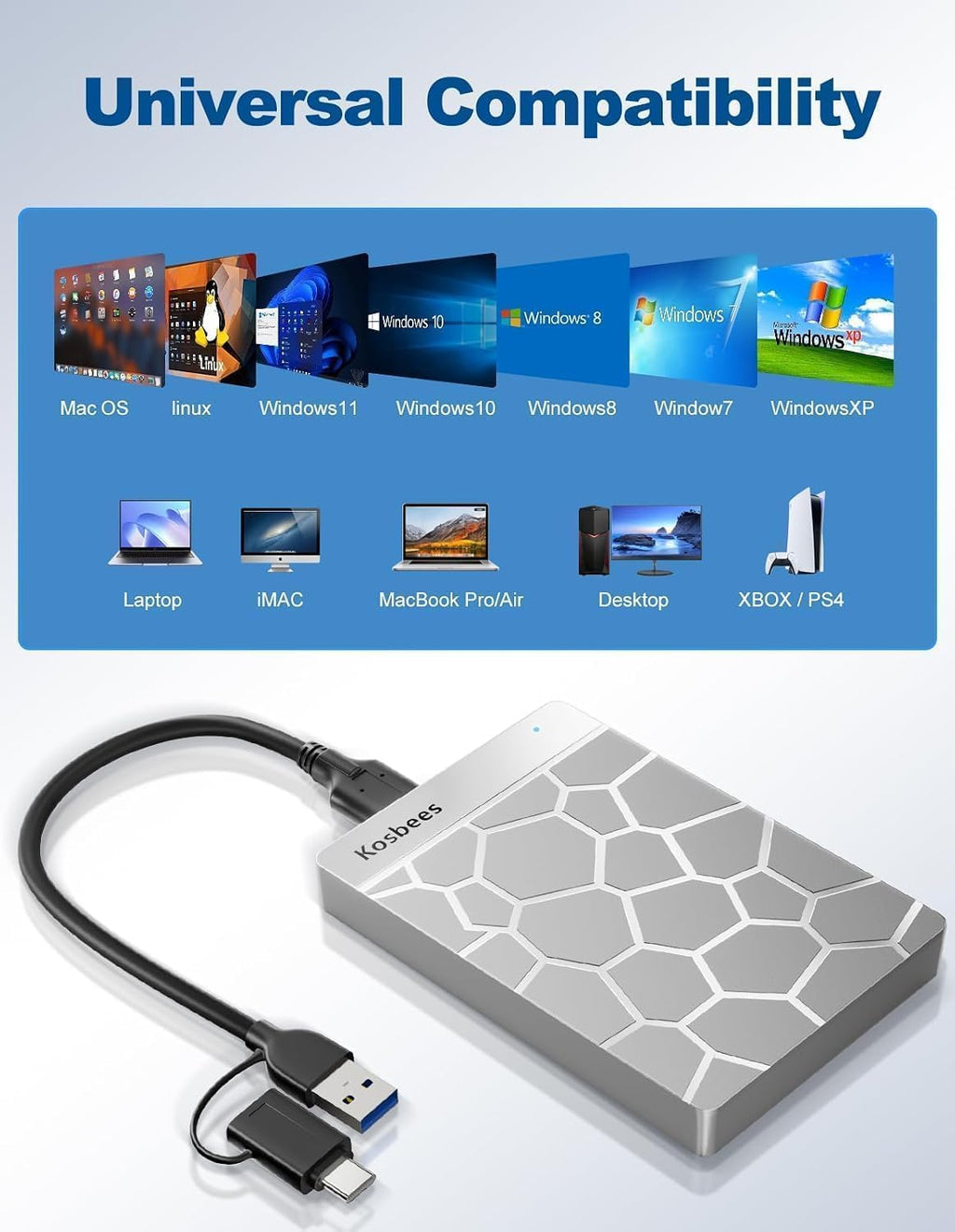 1 TB External Hard Drives,Portable Hard Drive for Windows,Ultra Slim External HDD Store Compatible with PC, MAC,Laptop,PS4, Xbox one, Xbox 360;Plug and Play Ready - Image 6