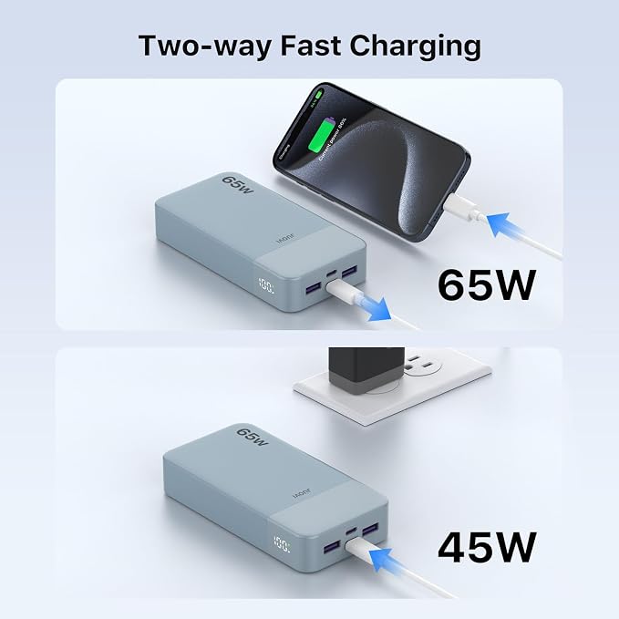 JUOVI 65W Portable Charger for Laptop Power Bank 20000mAh | USB C Laptop Power Bank Fast Charging Battery Pack for Laptop MacBook Dell XPS iPhone 17/16/15/14 Series Samsung and More - Image 4