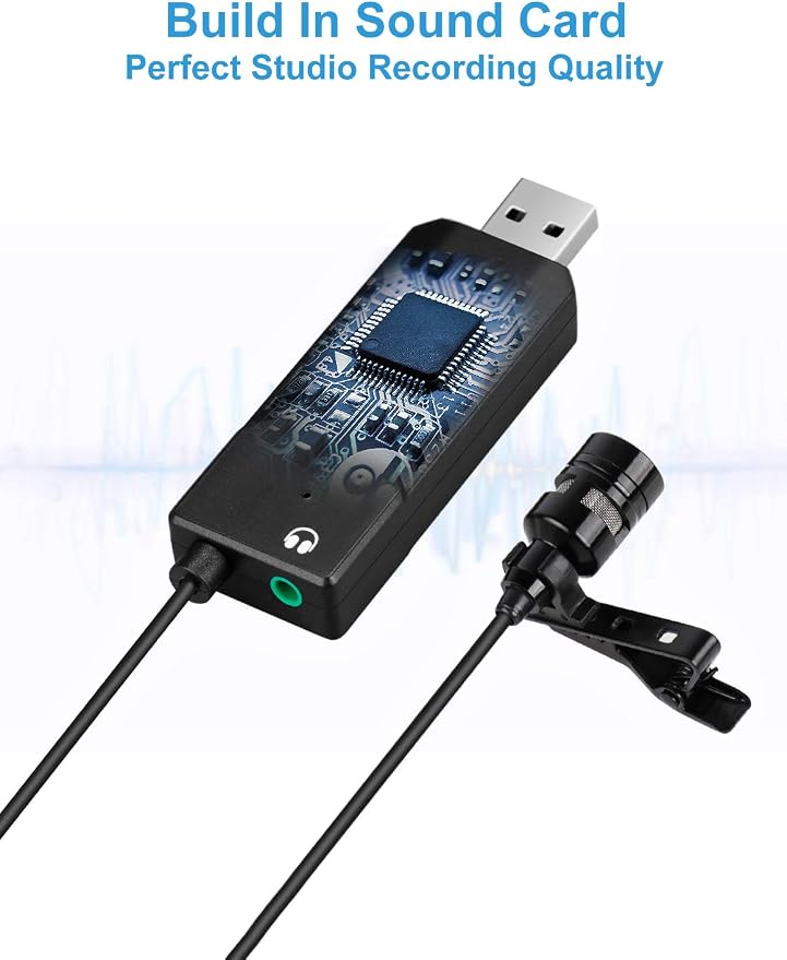 FIFINE USB Lavalier Lapel Microphone, Clip-on Cardioid Condenser Computer Mic Plug and Play USB Microphone with Sound Card for PC and Mac-K053 - Image 5