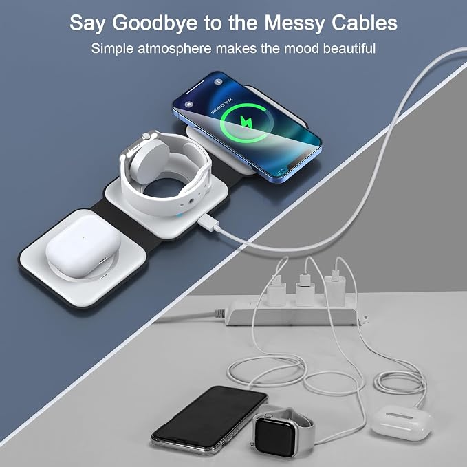Wireless Charger 3 in 1,RTOPS Magnetic Traval Wireless Charging Station Multiple Devices,GaN 3 in 1 Charging Station,Compatible iphone17/16/15/14/13/Pro/Max,iWatch,AirPods4/3/2/Pro(Adapter Includes) - Image 4
