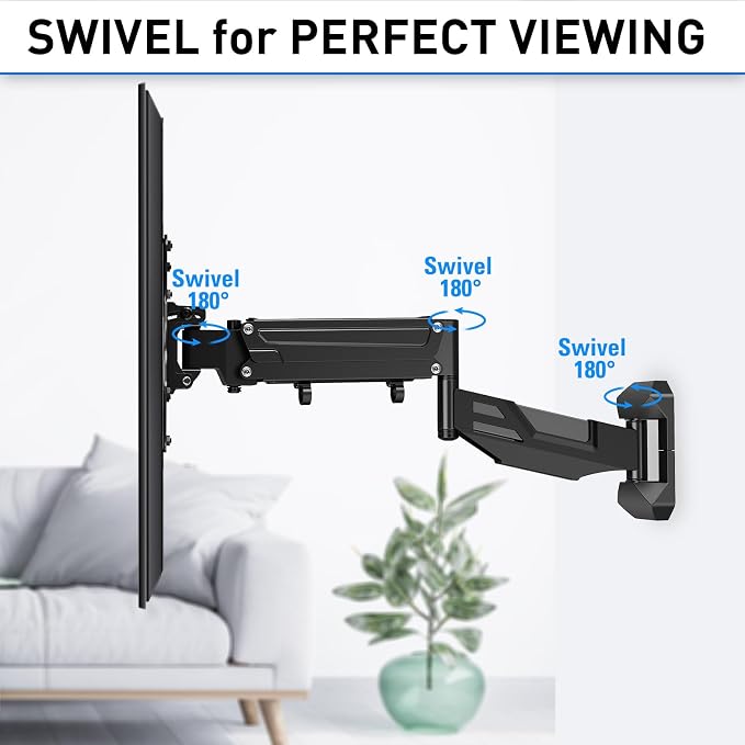 MOUNTUP Height Adjustable TV Wall Mount for 26-55 Inch TVs, Spring Arm Full Motion Articulating TV Bracket Mount with Smooth Swivel Tilt & Safe Corner Installation, 400x400mm VESA, 11-66 lbs - Image 8