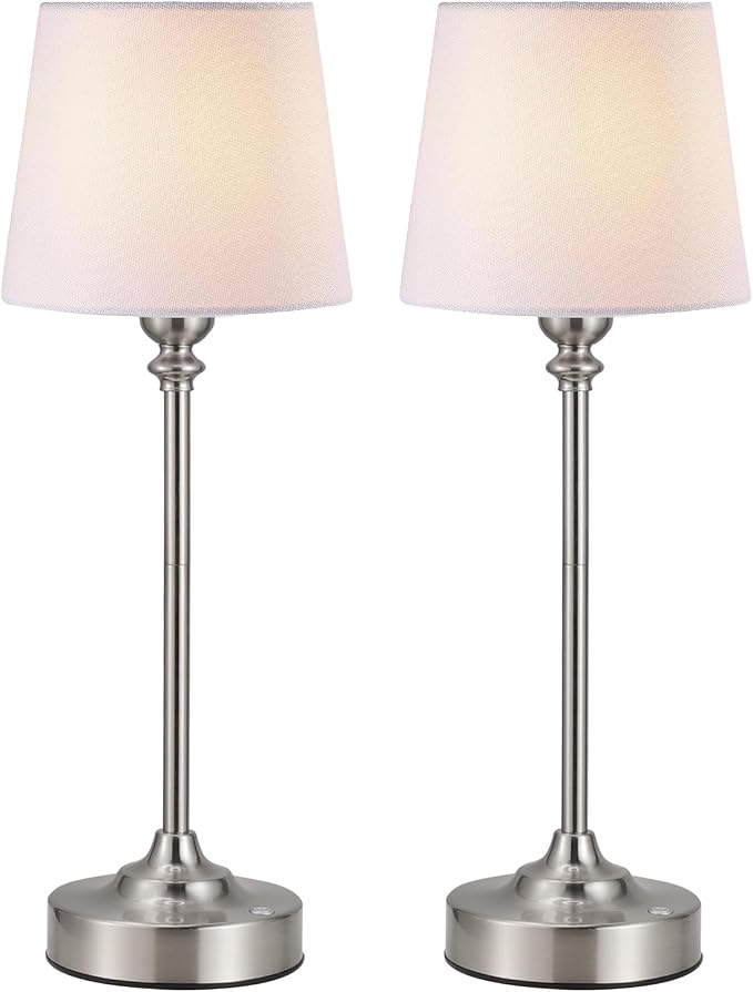Kakanuo Cordless Table Lamps Rechargeable Set - 2 Pack Silver 4000mAH Battery Operated Lamps for Decor, 3000K Stepless Dimming Touch Wireless Lamp for Bedroom, Dining Table, Living Room, White Shade - Image 8