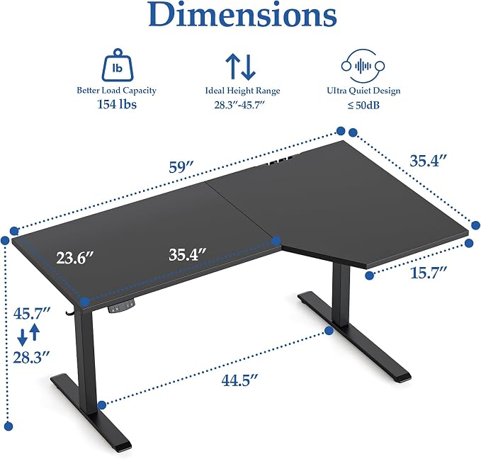 Klicelor L Shaped Standing Desk 59 x 35.4 Inch, Electric Height Adjustable Corner Desk for Home Office Workstation, Ergonomic Sit Stand Computer Table with Memory Controller, Black - Image 3