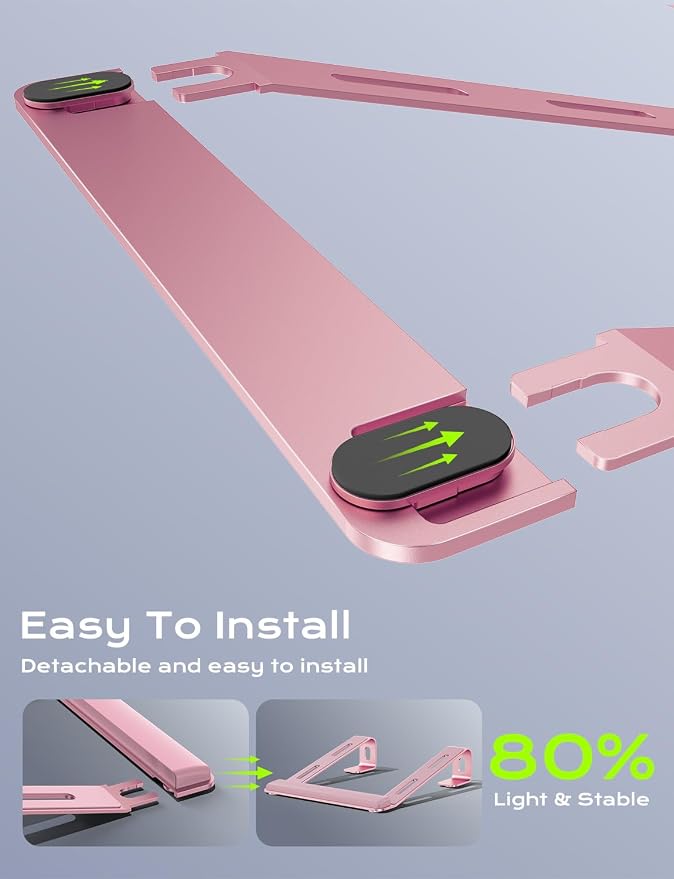 JCZT Aluminum Laptop Stand, Laptop Riser with Wrist Rest, Pink | Ergonomic Detachable Portable Laptop Stand for Desk, Notebook Holder Compatible with MacBook Air Pro, All 10-17'' Laptops - Image 6