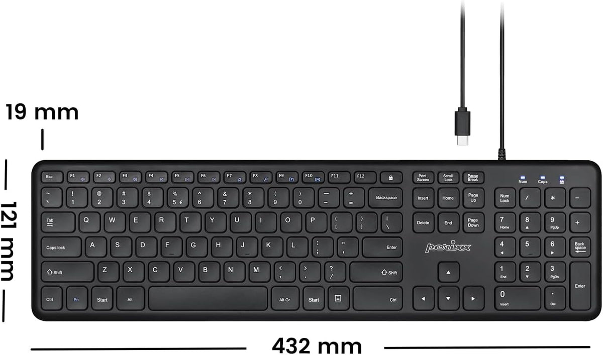 Perixx PERIBOARD-210C Wired Full-Size USB C Keyboard with Quiet Scissor Keys - Compatible with Windows, macOS, and Android Tablet and Laptops - Black - US English - Image 2
