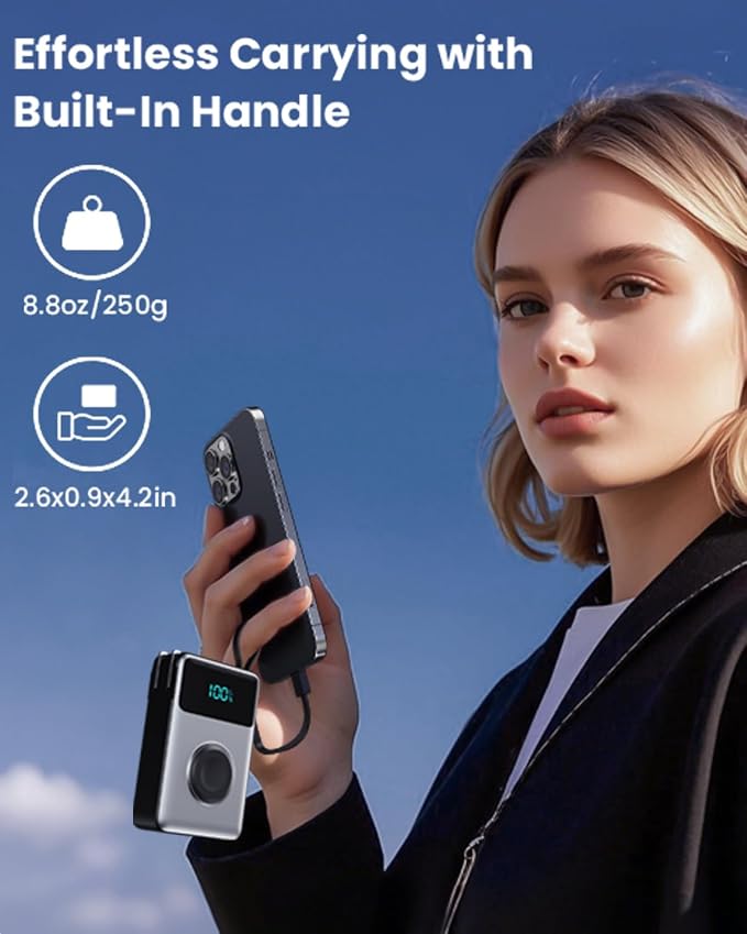 4-in-1 Portable Charger With Built-in Wall Plug&USB-C Cables,10800mAh Power Bank with iWatch Charger,QC4.0+PD 25W Fast Charging Battery Pack,Travel Essentials for iPhone 17/16,Apple Watch,Android etc - Image 8