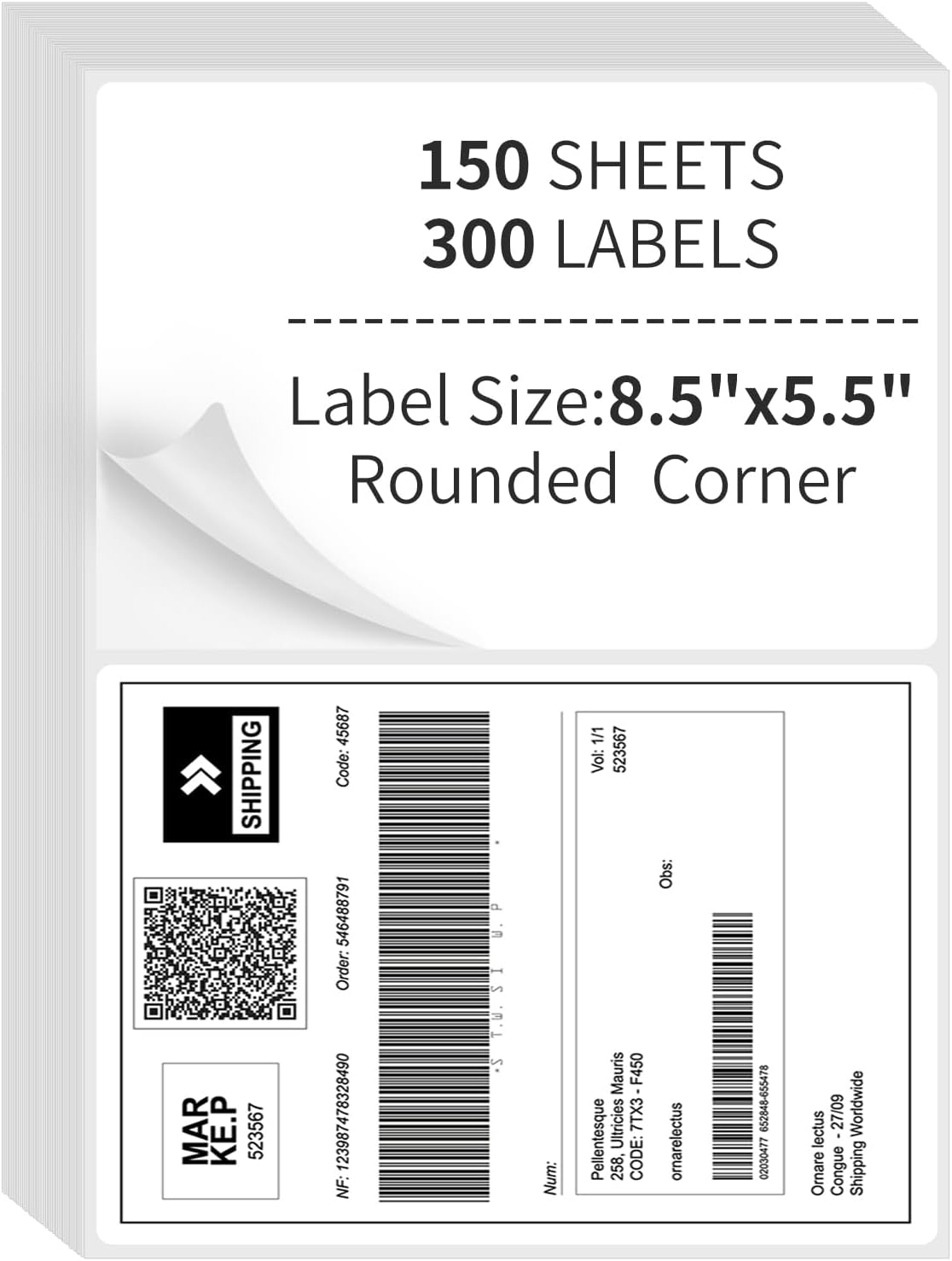 150 Sheets Half Sheet Shipping Labels,2 Per Page Self Adhesive Mailing Labels,8.5" x 5.5" Sticker for Laser & Inkjet Printers Labels(300 Labels) by OnlyPaper