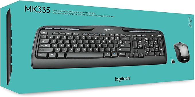 Logitech MK335 Full Size Quiet Wireless Keyboard Mouse Combo - Black/Silver | Full size low-profile quiet keyboard, full size ambidextrous contoured mouse with rubberized side grips, Windows ChromeOS - Image 8