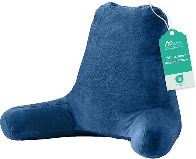 Sasttie Reading Pillow for Bed, Back Pillow for Sitting Up, Navy | 25" Backrest Support Cushion for Couch, Sofa, and Floor, Dorm Essentials, OEKO-TEX, Adjustable Down Alternative Fill by SASTTIE