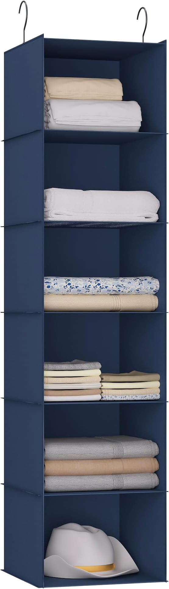 Hanging Closet Organizer 6-Shelf, Oxford Fabric Wardrobe Storage, Navy Blue | Easy-mount foldable design holds clothes, handbags, shoes & accessories; washable Oxford fabric, sturdy and space-saving. by DonYeco