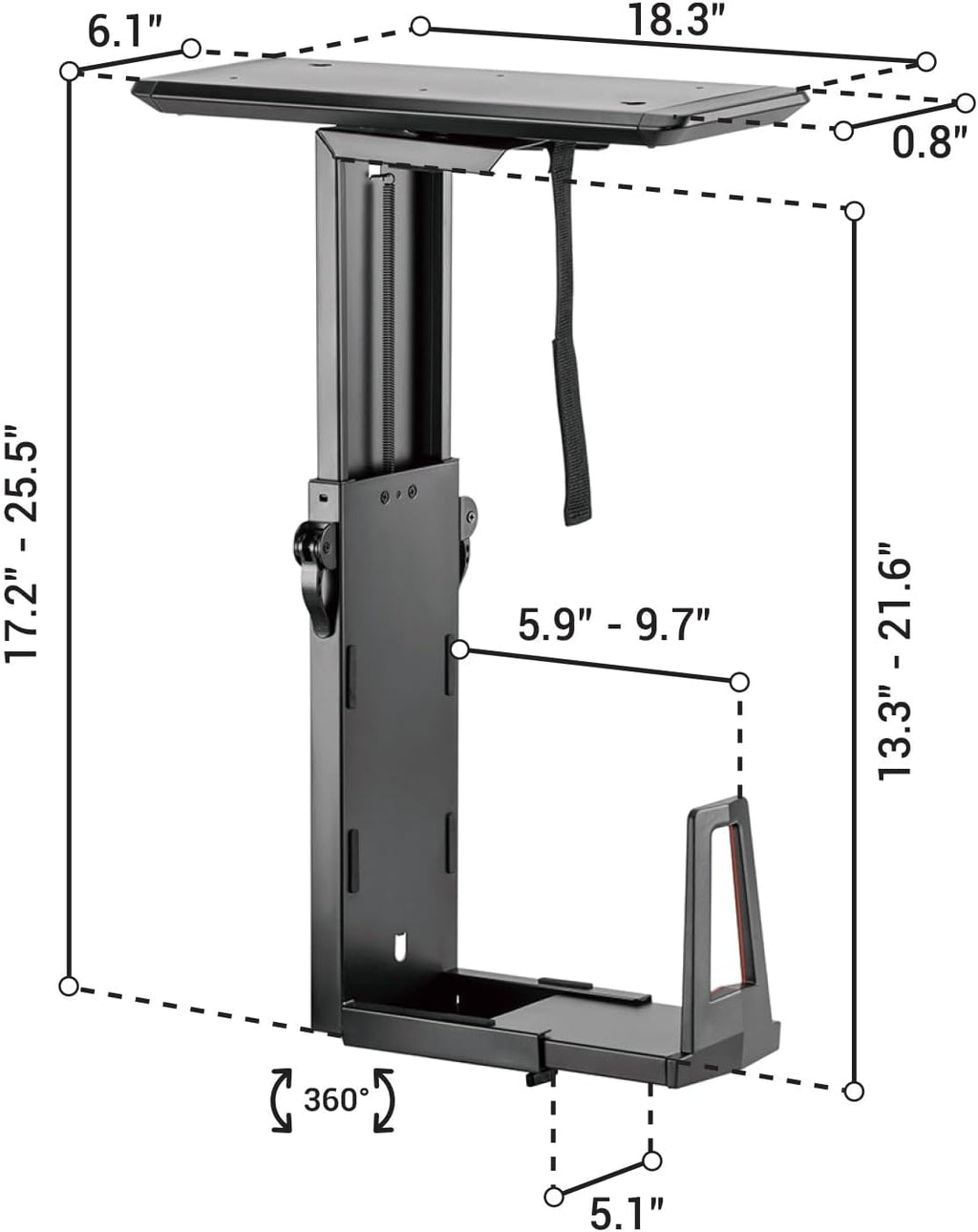 Desky Sliding CPU Mount – Under Desk Adjustable PC Holder with 360° Swivel & Slide Track, Fits Most Towers, Space-Saving Steel Bracket with Padding for Office or Gaming Setup – Black - Image 6