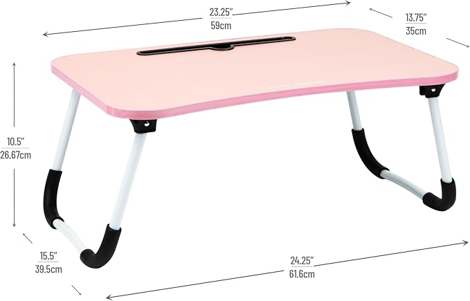 Mind Reader Lap Desk Laptop Stand, Bed Tray, Folding Legs, Couch Table, Portable, MDF, 23.25" L x 13.75" W x 10.5" H, Pink - Image 3